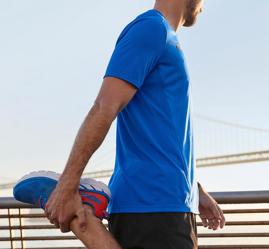 Hoka One One Performance Kort Sleeve Top Herr - Blå - YMUTJ-1897